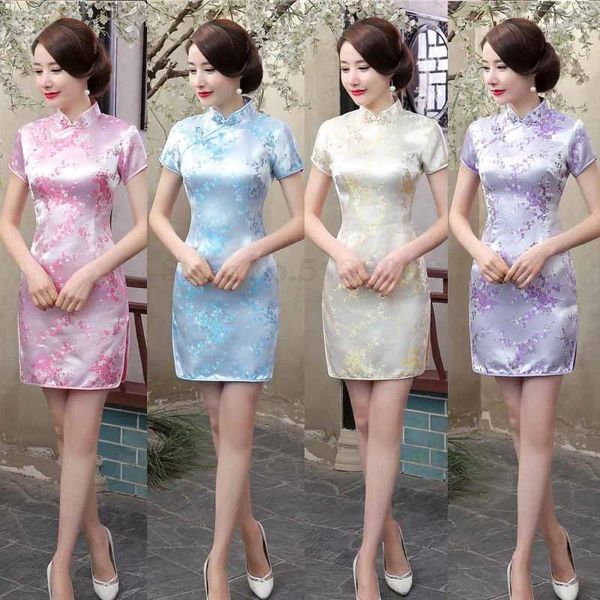 Vêtements ethniques Sexy Mini Qipao chinois chinois traditionnel Oversize 6xl Vestidos Vintage Mandarin Collier CHORD CHEAGSAM FLOWN Robe mince