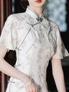 Vêtements Ethniques Femme Manches Courtes Cheongsam Silm Robe Été Style Traditionnel Chinois Costume Ancien Amélioré Fleur Hanfu Rétro