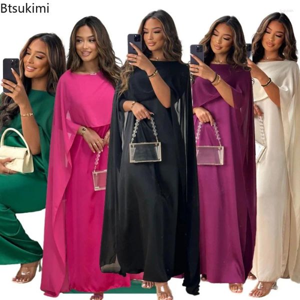 Vêtements ethniques Solide élégante Maxi Robe maxi Cape Patchwork Robes de soirée formelles Abayas Muslim Abayas Femme Femme en mousseline de soie Robe