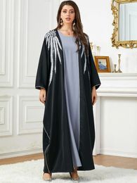 Vêtements ethniques Abaya musulmane en deux pièces pour femmes avec robe pour femmes arabe robe Bat Sleeve Cardigan Middle Orient Eid Kimono