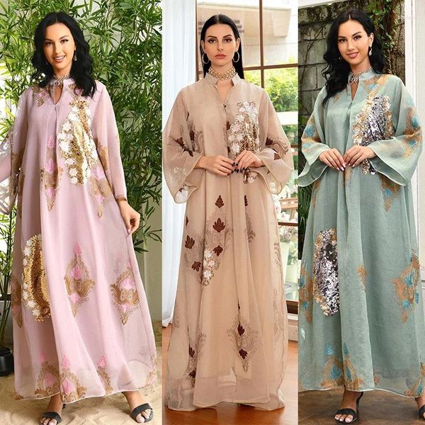 Vêtements ethniques Femmes Sequins broderie maxi robe Ramadan musulman Abaya Dubai Kaftan Eid Arabe Robe Turkey Party Gown Islamic Caftan