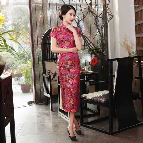 Vêtements ethniques femmes Sexy mince longue Qipao robe grande taille classique chinois traditionnel Cheongsam élégant Vintage bouton fleur Satin
