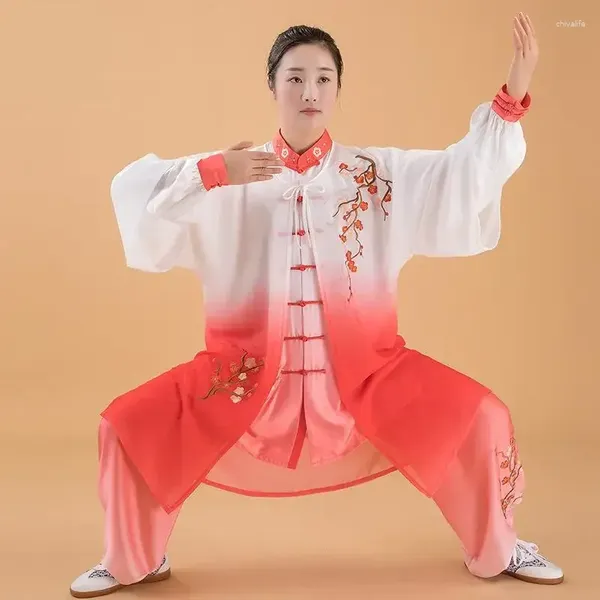 Ropa étnica Mujeres Seda Satén Chino Tai Chi Traje Femenino Wushu Artes Marciales Uniforme Wing Chun Chaqueta Pantalón Oriental Ejercicio