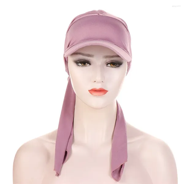 Vêtements ethniques Femmes Soft Turban Chapeau Solide Couleur Extérieure Bord Pare-soleil Chapeaux Femme Mode Soleil Carré Écharpe Casquette Foulard Baseball