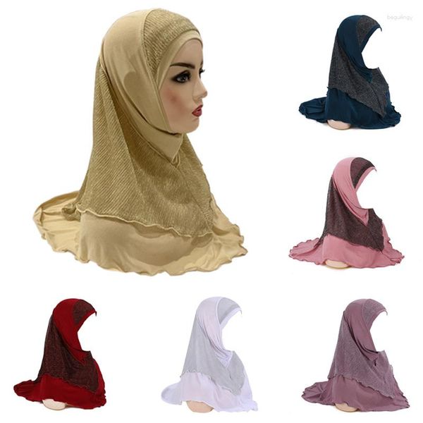 Vêtements ethniques Femmes Élégant Musulman Hijab Panneau De Dentelle À Volants Foulard Taille Moyenne Headwrap Élégant Une Pièce 8-15Y Accessoires De Plein Air