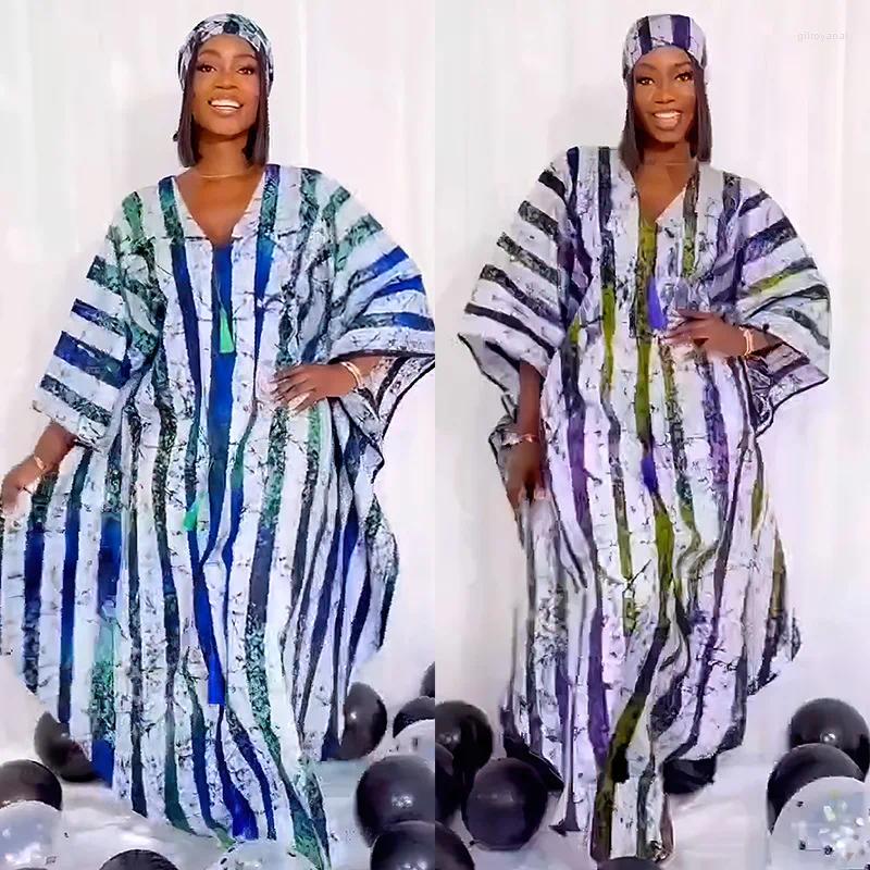 Abbigliamento etnico Donne Summer Maxi Abiti tradizionali africani 2024 Abaya Stampa musulmana Sunda Beach Robe Boemian Bohémian Bat-Wing Sleeve