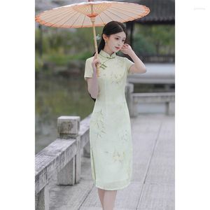 Etnische kleding Dames Traditionele Chinese knoopjurk Vintage mandarijnkraag Qipao korte mouw slanke cheongsam