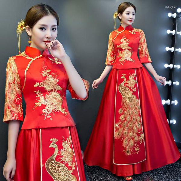 Ropa étnica Mujeres Vestido chino tradicional 2023 Vestido de novia largo Cheongsam Dama de honor Novia Carga por lotes Vestidos modernos Qipao