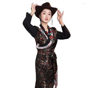 Etnische kleding vrouwen traditionele Tibetaanse cheongsam jurk klassieke bloemen Aziatisch kostuum zijden blenddress