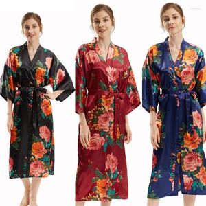 Etnische kleding vrouwen bruiloft gewaad kimono nachthemd voortreffelijke print bloem zacht satijn losse casual elegante slaapkleding vrouwelijk Japans