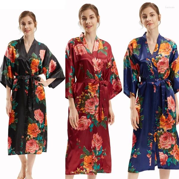 Vêtements ethniques Femmes de mariage robe Kimono Nightgown exquise imprimer fleur douce satin lâche décontractée.