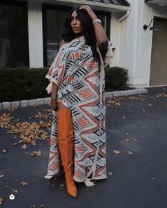 Vêtements ethniques Femmes Hiver Luxe Imprimé Tribal Maxi Robe Mode Blogger Design Unique Épais Lâche Longue Robe Caftan Pour La Fête