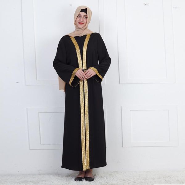 Vêtements ethniques femmesmusulman classique mode Abaya femme or paillettes laçage longues Robes noir modeste élégant Hijab robes