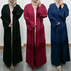Vêtements ethniques Femme Cardigan Muslim Dolman Sleeve Middle East Dubaï Collage Tassel Loose élégante Robe à fermeture éclair pour les femmes