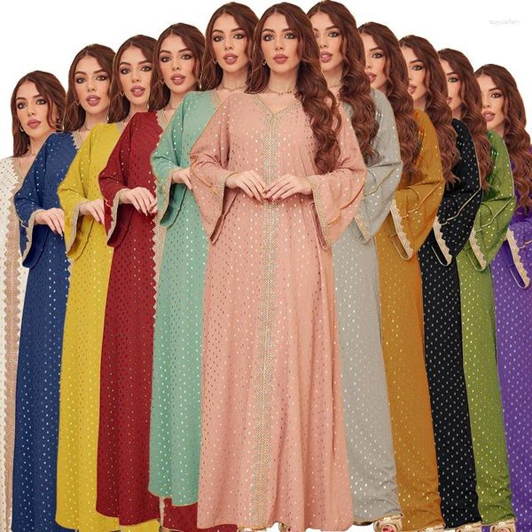 Vêtements ethniques Femmes musulmanes Abaya Robe une pièce col en V bronzant islamique pleine longueur caftan quotidien décontracté