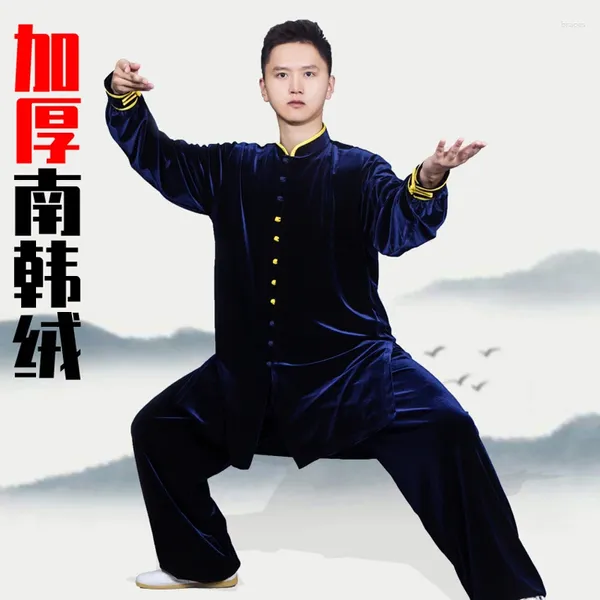 Vêtements ethniques Wudang Tai Ji Costume Femmes Gold Velvet Automne Shadowboxing Exercice Uniforme d'arts martiaux épaissi pour hommes