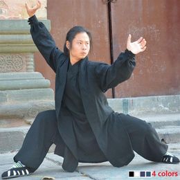 Etnische Kleding Wudang Taoïstische Tai Chi Shaolin Boeddhisme Oefeningen Training Monnik Pak Vechtsport Kleding Gewaden Kostuum 4colorsEthn235k