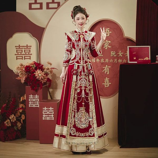 Vêtements ethniques Xiuhe 2023 Robes de mariée Chinoise Kimono de mariée Dragon et Phoenix Robes 231212