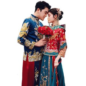 Vêtements ethniques Xiuhe Mariée Costume traditionnel Chinois Tendance Couple Robe Cérémonie de mariage Pavillon Asiatique Dragon Phoenix Veste Robe 231212