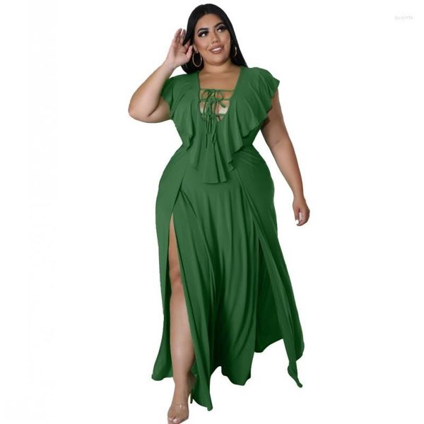 Ropa étnica XL 5XL vestidos africanos con volantes para mujer moda sólida suelta sin mangas elegante fiesta largo Maxi vestido bata Boubou África