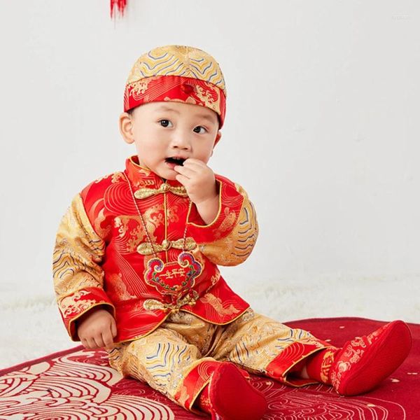 Vêtements ethniques Année Bébé Garçon Fille Traditionnel Style Chinois Tang Costume Anniversaire Qipao Hauts Pantalons Chapeau Enfants Oriental 3pcs Ensemble