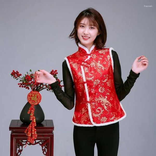 Ropa étnica Año Tang Traje Estilo chino Top rojo China Tradicional 16Color Mujeres Han Fu Adulto Invierno Algodón Grueso Hanfu Chaleco