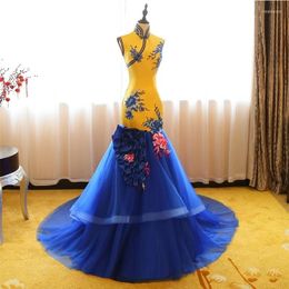 Vêtements ethniques Robe de soirée longue jaune Robe chinoise traditionnelle Cheongsam Chine Robes de mariée Robe Chinoise Robe Oriental Qipao