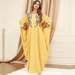 Vêtements ethniques Jaune Musulman Abayas Pour Femmes De Luxe Broderie Florale Manches Chauve-Souris Kimono Lâche Maroc Kaftan Dubaï Robes 2023
