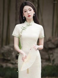 Vêtements ethniques Jeune style chinois Cheongsam élégant pour la saison de remise des diplômes Été Quotidien Slim Fit Robe de dame améliorée