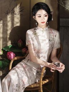 Etnische kleding jonge elegante dame stijl zwarte chiffon Cheongsam lente/zomer Chinese dagelijkse draagbare jurk met korte mouwen