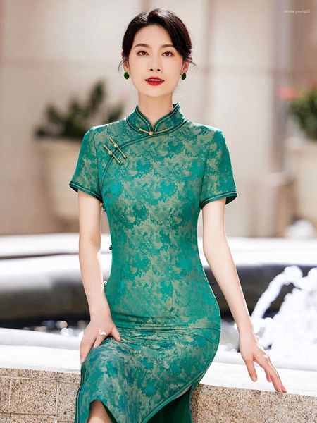 Ropa étnica Joven Cheongsam de alta calidad Primavera y verano Temperamento de talla grande Vestido delgado diario