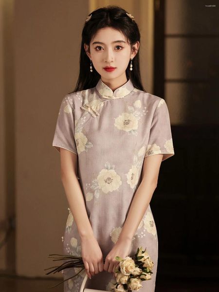 Ropa étnica Joven Retro República de China Estilo Cheongsam de manga corta Primavera y verano Vestido chino mejorado usable diario