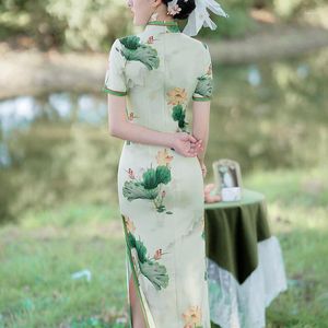 Etnische Kleding Yourqipao 2023 Zomer Lange Groene Verbeterde Cheongsam Prestaties Pograph Banket Qipao Chinese Stijl Avondjurk Voor Vrouwen