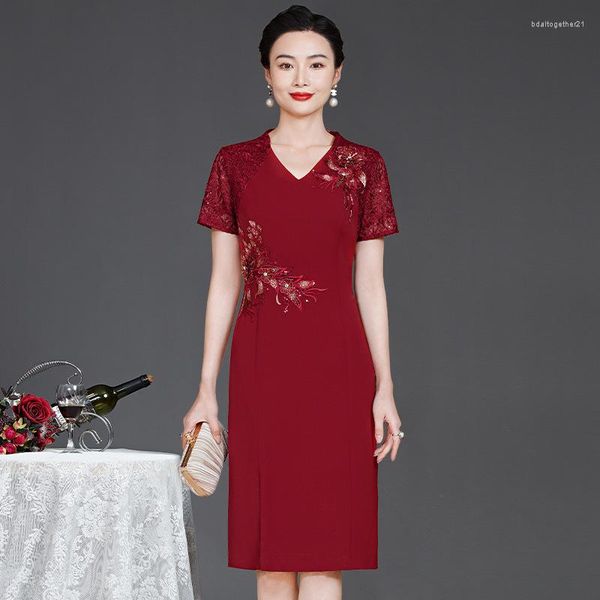 Vêtements ethniques Yourqipao 2023 Été Rouge Banquet Fête Mariage Mère Robe Noble Rétro Mode Élégant Style Chinois Soirée Pour Femmes