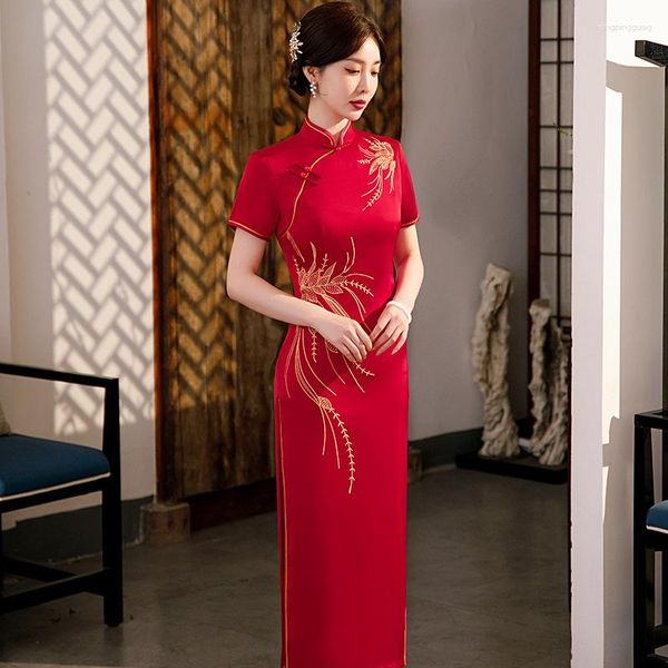 Vêtements ethniques Yourqipao 2023 été rouge amélioré Cheongsam fête mode Toast rétro Qipao style chinois robe de soirée de mariage femmes