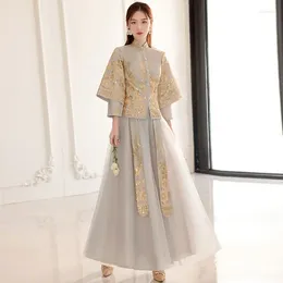 Vêtements ethniques Yourqipao 2024 Robe de demoiselle d'honneur chinoise pour femmes Robes dorées Hanfu traditionnel
