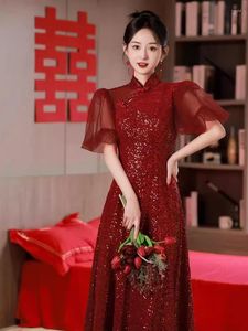 Vêtements ethniques Yourqipao chinois Cheongsam mariage robe de grillage femmes mariée fiançailles robes de soirée paillettes robes de bal réception