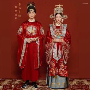 Vêtements ethniques Yourqipao chinois Hanfu robes de mariée Chine costumes anciens traditionnels Fengguan Xiapei robes de mariée pour hommes et femmes