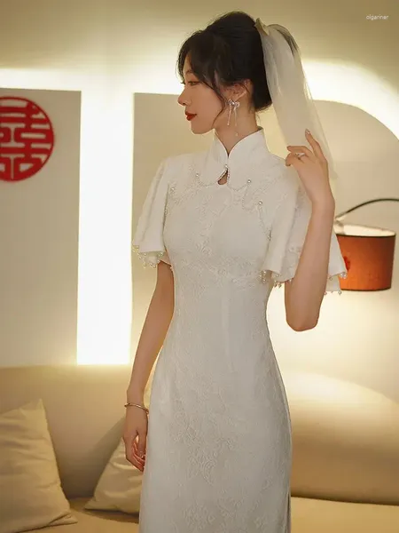 Vêtements ethniques Yourqipao style chinois Cheongsam mariage robe de mariée mariée 2023 soirée de fiançailles robes de mariée en dentelle blanche pour les femmes