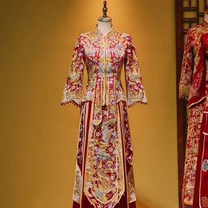 Etnische kleding Yourqipao Chinese Xiuhe 2023 traditionele trouwjurk Cheongsam Toast oude gewoontes zware kralen bruidsjurken 231212