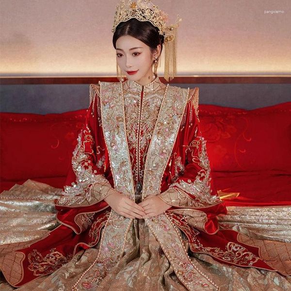 Vêtements ethniques Yourqipao chinois Xiuhe Robes de mariée traditionnelles Hanfu Ming Bridal Robes 2023 Femmes Cheongsams Kimono Custumes anciens