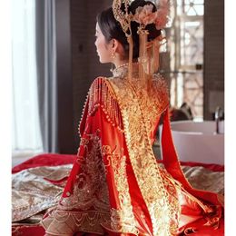 Vêtements ethniques Yourqipao robe de mariée Hanfu améliorée 2023 mariée chinoise automne et hiver broderie de perles lourdes robes Xiuhe robe 231212