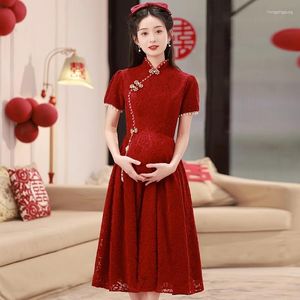 Vêtements ethniques Yourqipao Plus Size Bride Toast Femmes Robe courte de fiançailles Cheongsam Enceinte Maternité Robes de soirée de mariage chinois