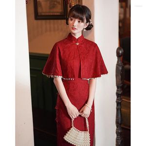 Vêtements ethniques Yourqipao rouge chinois traditionnel Cheongsam 2023 dentelle mariage Toast robe avec châle formel fiançailles Qipao femmes