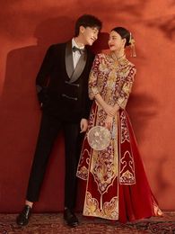 Vêtements ethniques Yourqipao Red Velvet Xiuhe 2023 Mariée Robes de mariée chinoises Robes de mariée antiques Dres Hanfu Robes 231212