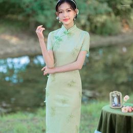 Vêtements ethniques Yourqipao Été 2024 Amélioré Cheongsam Jeune Dentelle Vert Doux Jupe Douce Qipao Style Chinois Robe De Soirée Banquet Pour