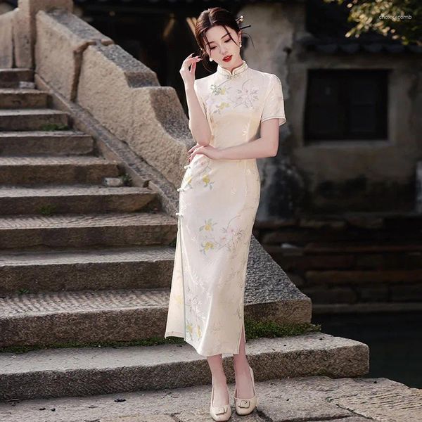 Vêtements ethniques Yourqipao Summer Belle mode élégante Long Cheongsam Jacquard Chinois Style Evening Wedding Qipao Robe For Women Farty