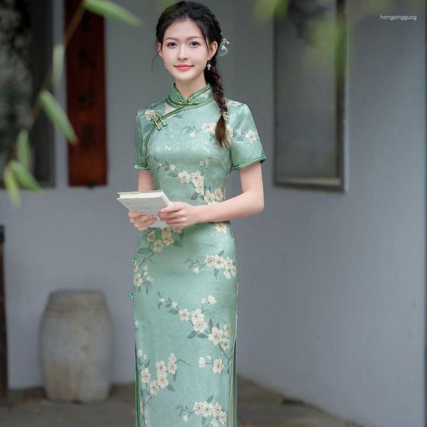 Vêtements Ethniques Yourqipao Été Vert Amélioré Cheongsam Longue Jupe Rétro Élégant Doux Mode Qipao Style Chinois Robe De Soirée Pour