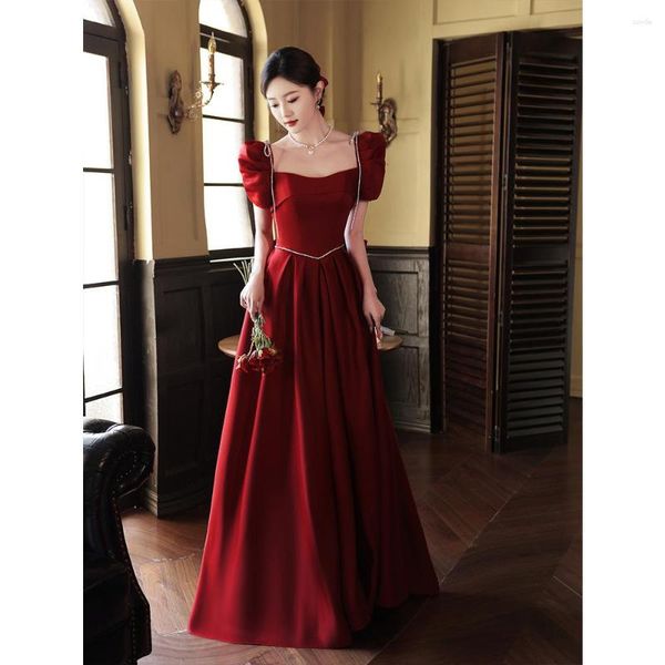 Vêtements ethniques Yourqipao Toast Bride Satin Simple Elegant Banquet Puff Sleeve Chinese Style Evening Maridd Robe For Women Party