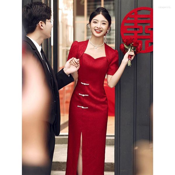 Ropa étnica Yourqipao Tostado de boda Cheongsam Vestido de compromiso rojo chino Falda nupcial Vestidos de fiesta de noche tradicionales